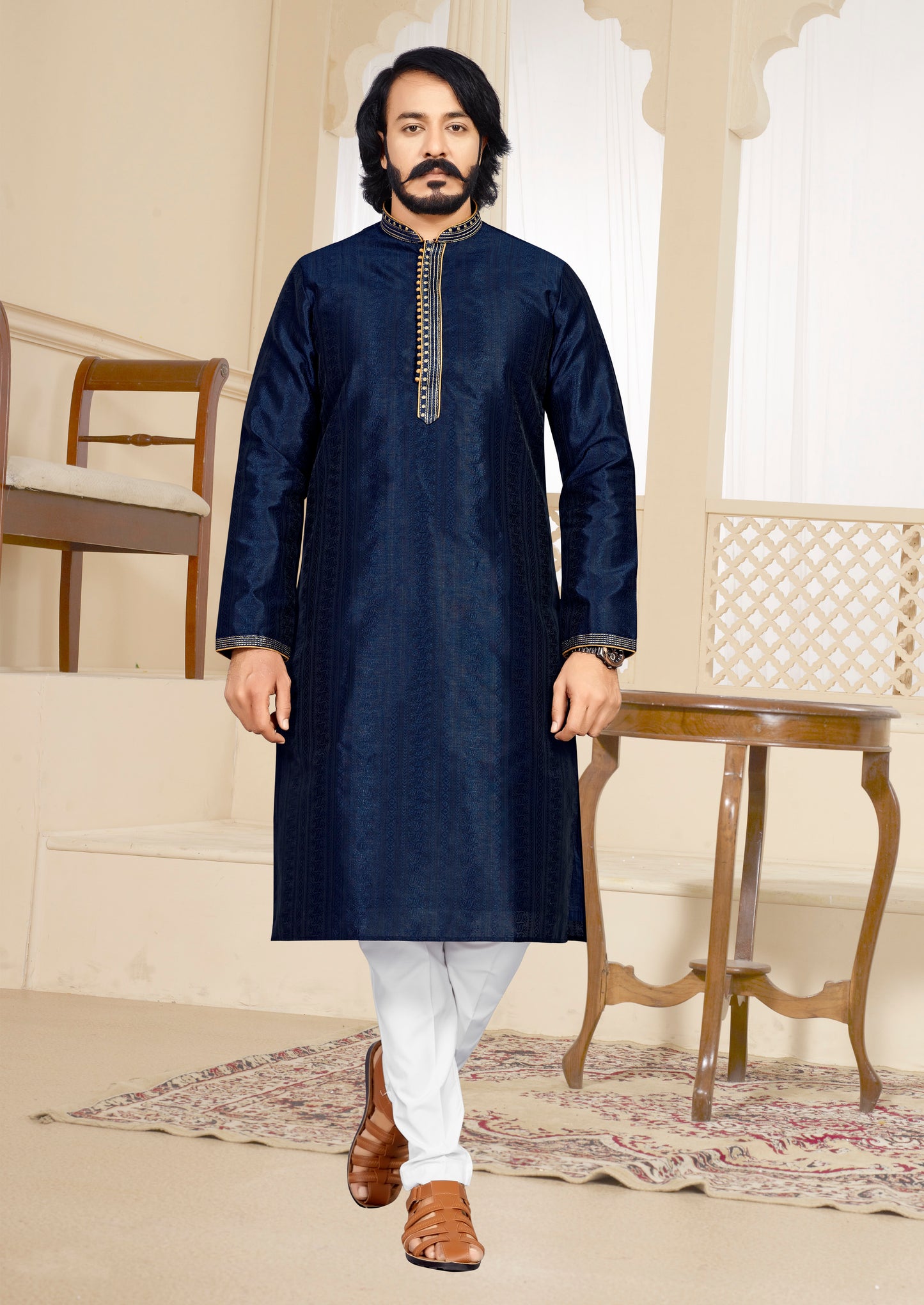 Men's Jacquard Silk Kurta Pajama Set