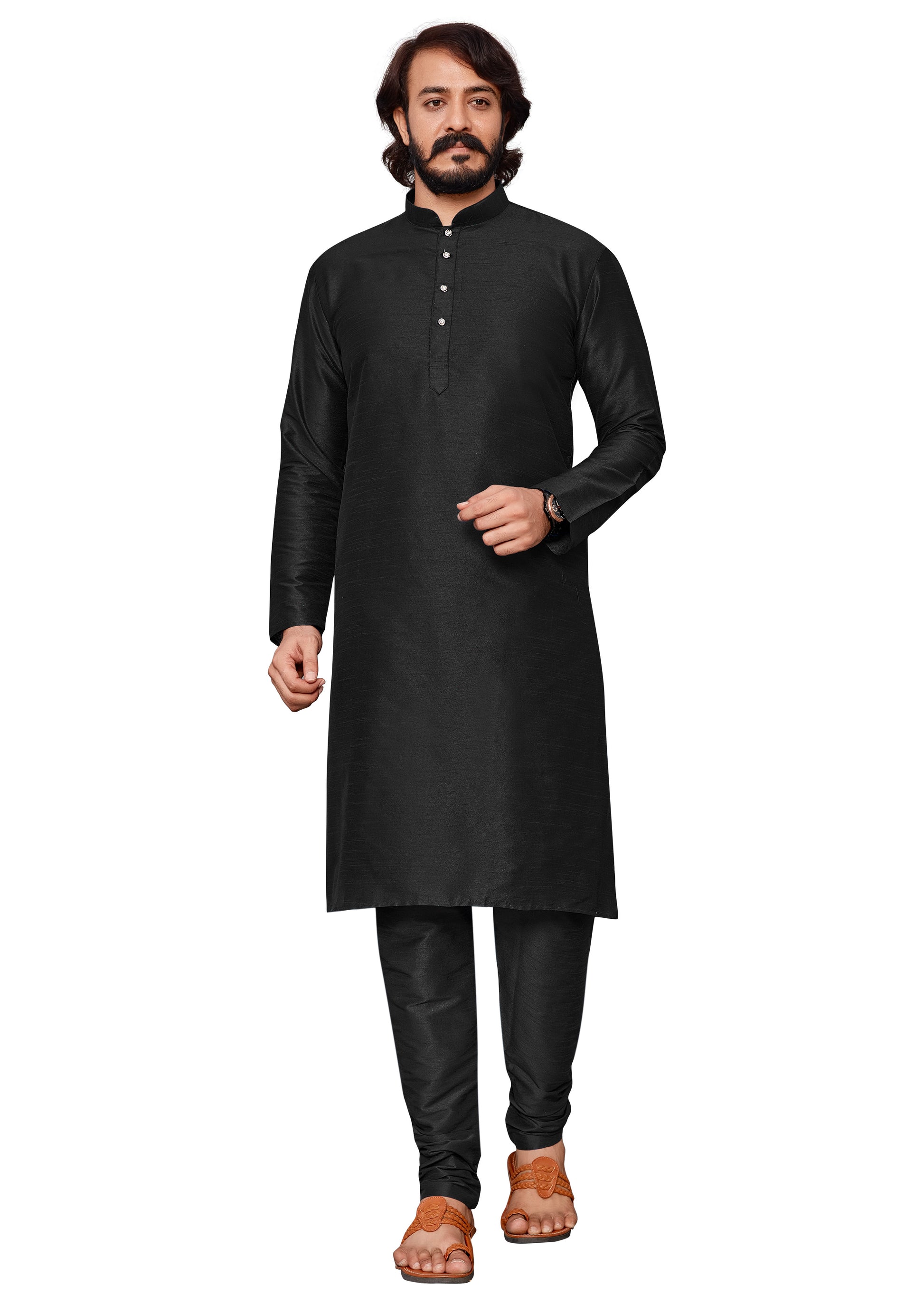 Men's Silk Kurta Pajama (Black) Online by Islamic ID