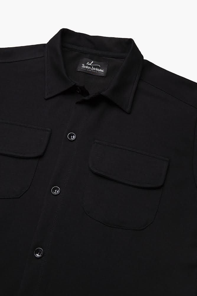 Shop Black Cotton Jersey Knitted Overshirt for Men in USA